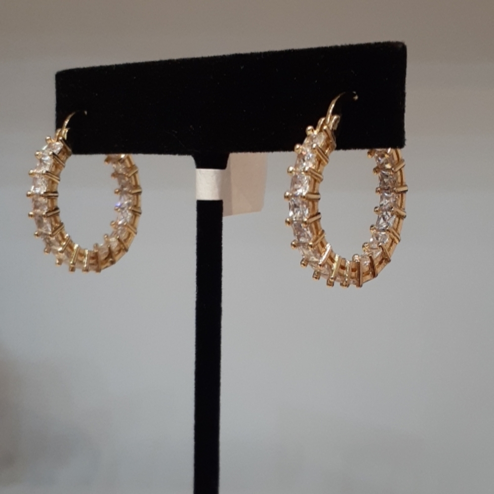 Gold Plated Inside Outside Princess Cut  Hoops